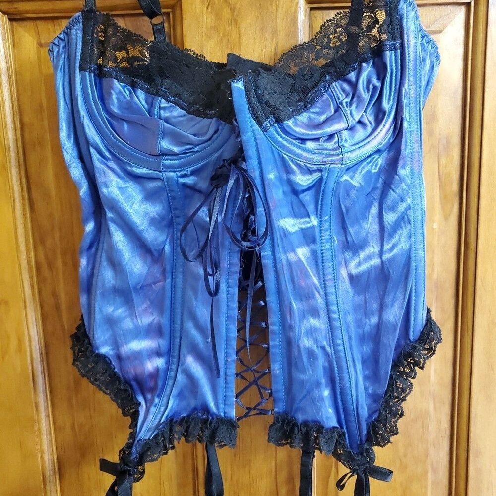 Vintage Fredericks Of Hollywood Womens Lace Up Corset Sz 34 Blue